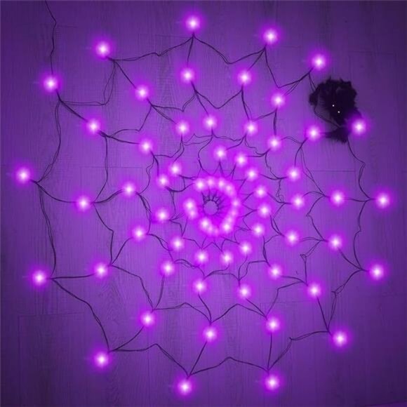 84 LED-5FT Diameter Halloween Decorations Outdoor Spider Web Halloween Lights - Picture 8 of 8